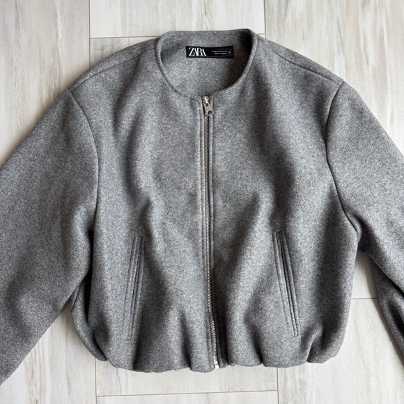 Zara Gray Soft Bomber Jacket, Size Medium - Picture 4 of 9